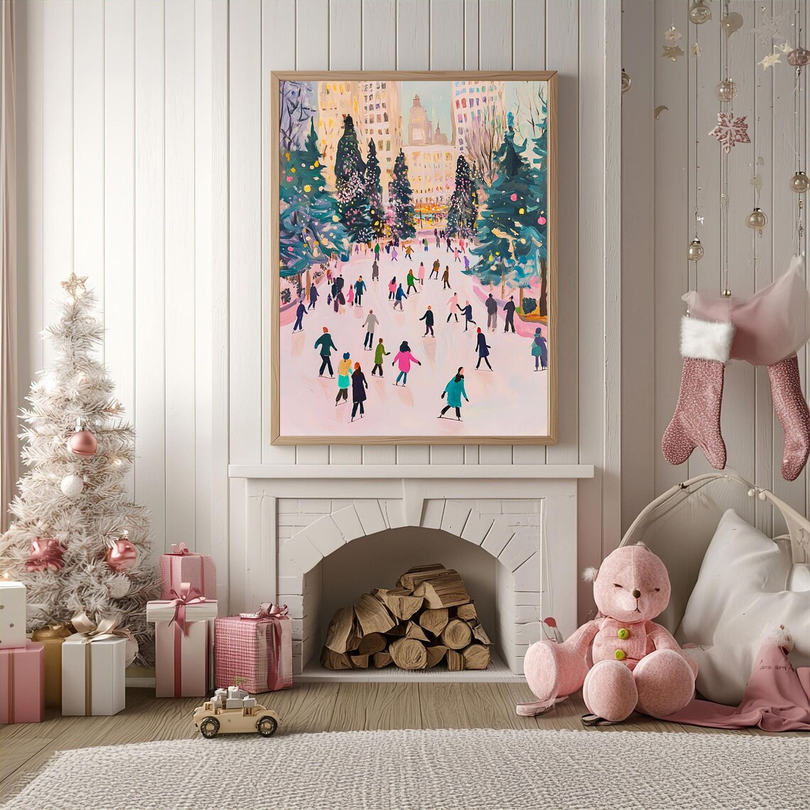 Christmas Ice Skating City Scene, Winter Cityscape - Image 2