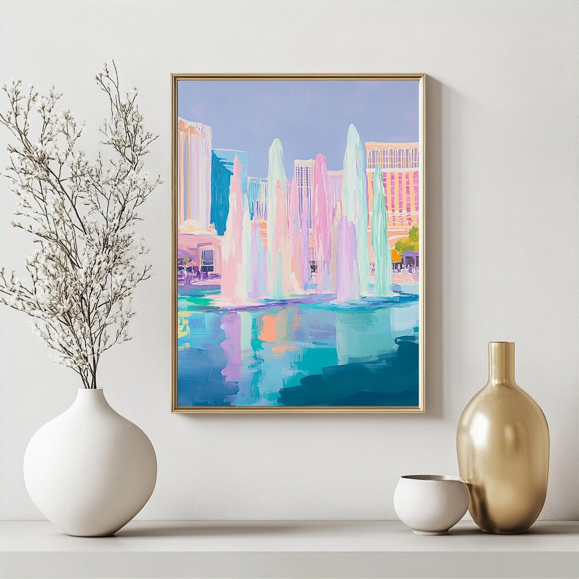 Las Vegas Fountain Art Print, Pastel Cityscape - Image 4