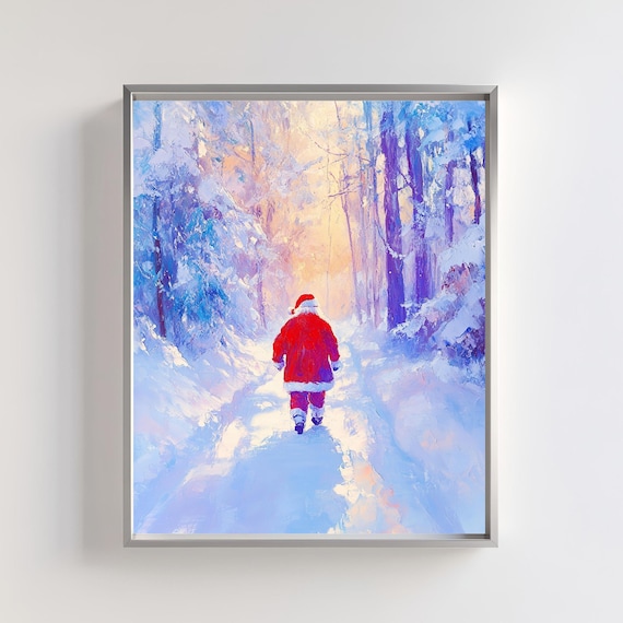 Santa Claus Walking Through Snowy Forest Christmas Eve Art Poster