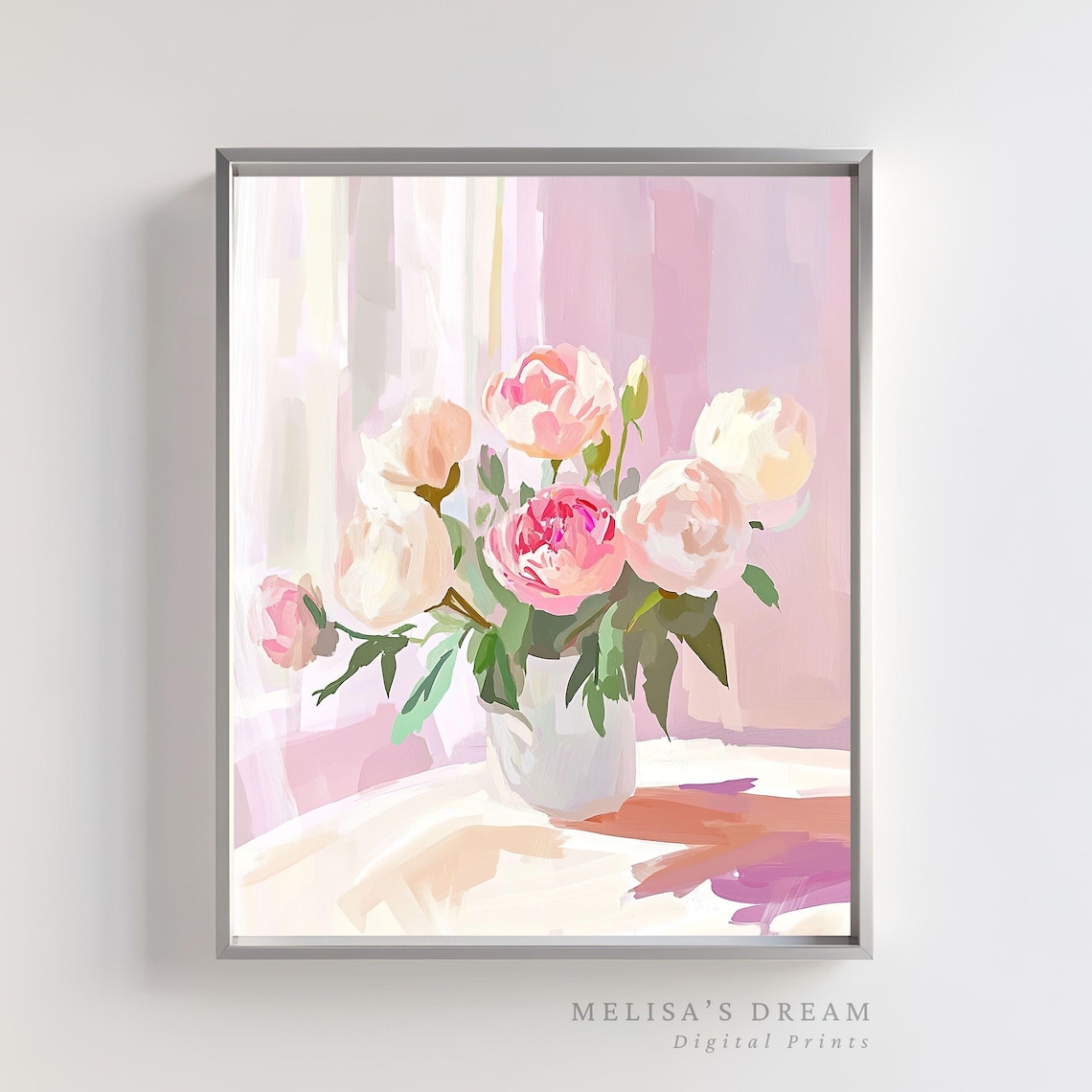 Blush Peonies White Vase Window Light Floral Painting Poster