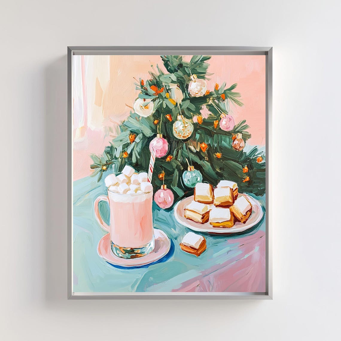 Cozy Hot Cocoa Marshmallow Mug Christmas Tree Treats Painting Poster