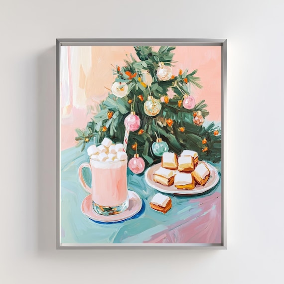 Cozy Hot Cocoa Marshmallow Mug Christmas Tree Treats Painting Poster