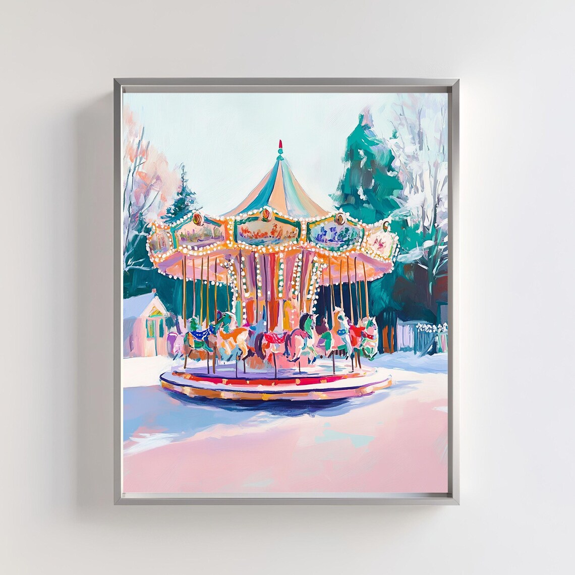 Christmas Carousel, Vintage Holiday Winter Wonderland