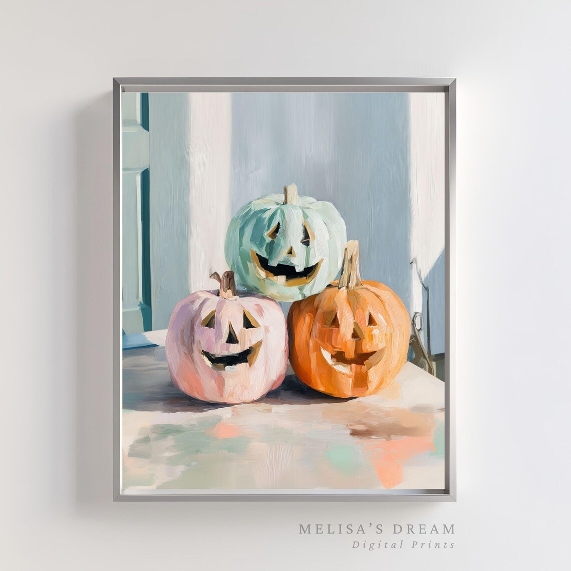 Pastel Jack O Lanterns Halloween Print Whimsical Fall Decor