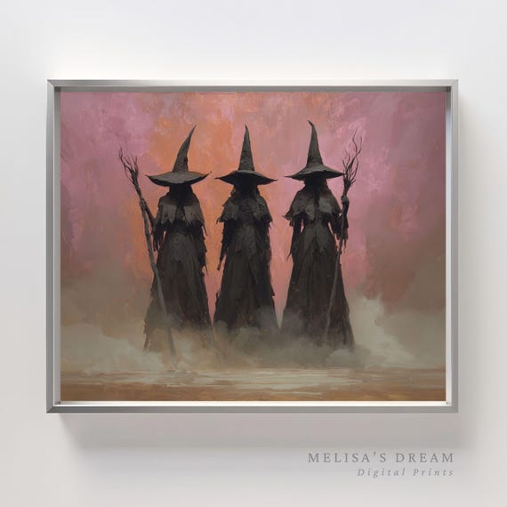 Witch Wall Art Gothic Fantasy Three Witches Halloween Decor Mystical Dark Witchcraft Artwork For Home