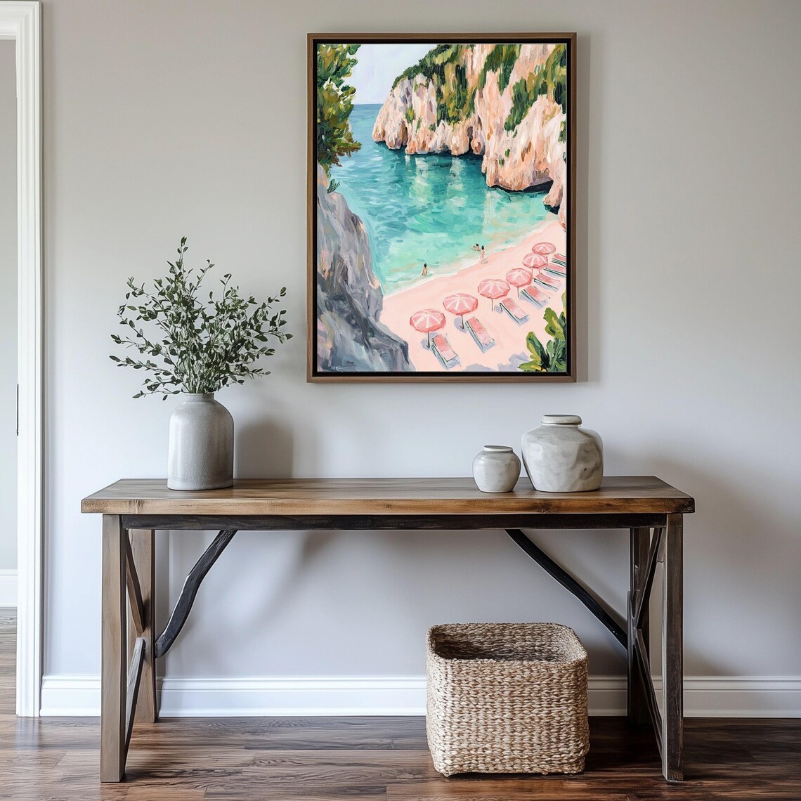 Coastal Beach Landscape, Mediterranean Seaside Painting - Image 2