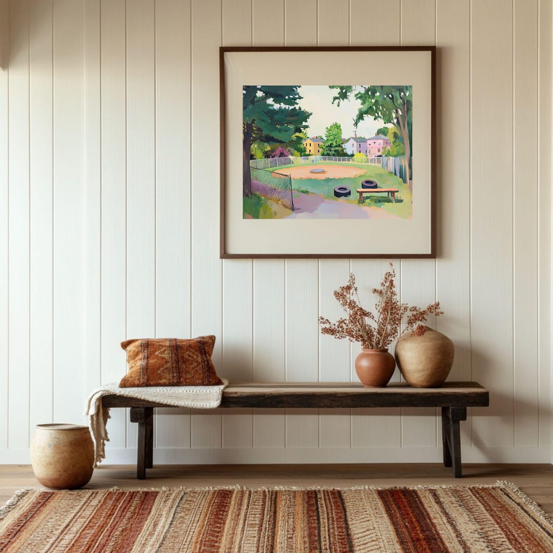 Neighborhood Baseball Field In A Suburban Park Summer Art Poster - Image 3