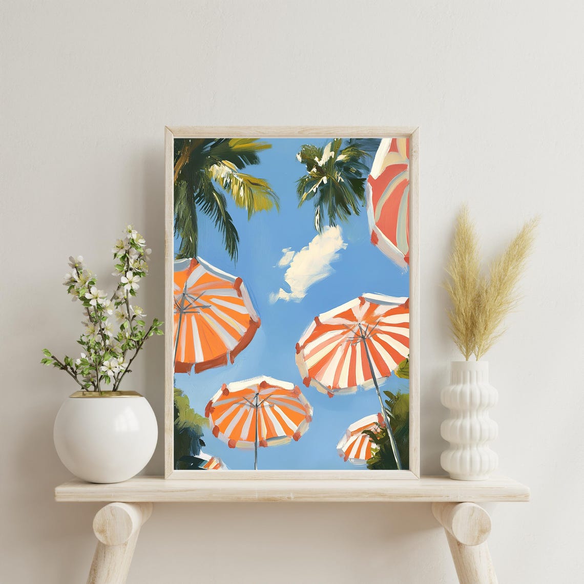 Orange Striped Beach Umbrella Art Print, Coastal - Image 4