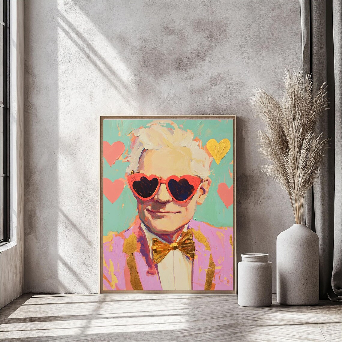 Pop Art Portrait With Heart Sunglasses, Quirky Fashion - Image 5