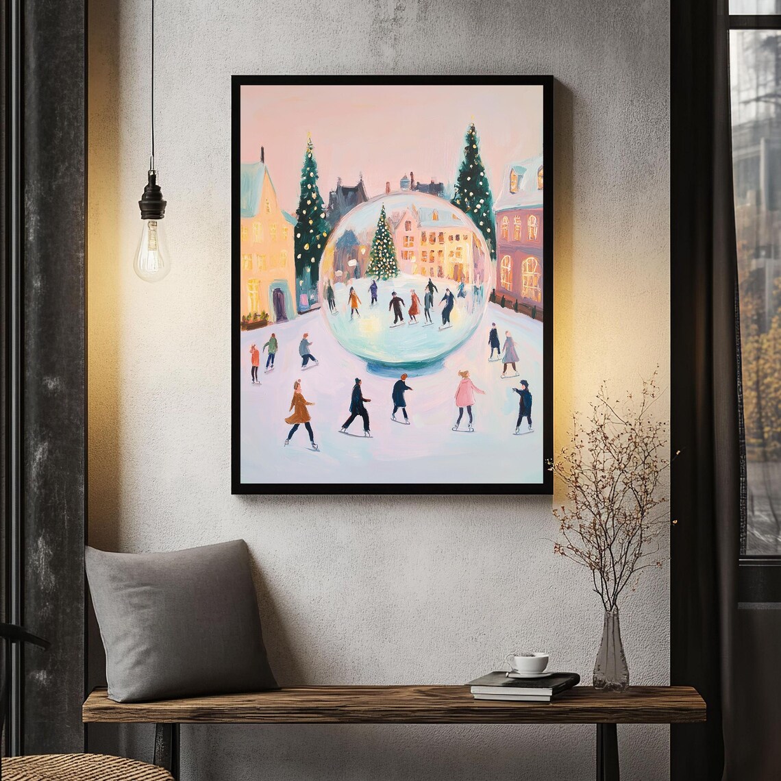 Christmas Snow Globe, Ice Skating Holiday Scene - Image 5