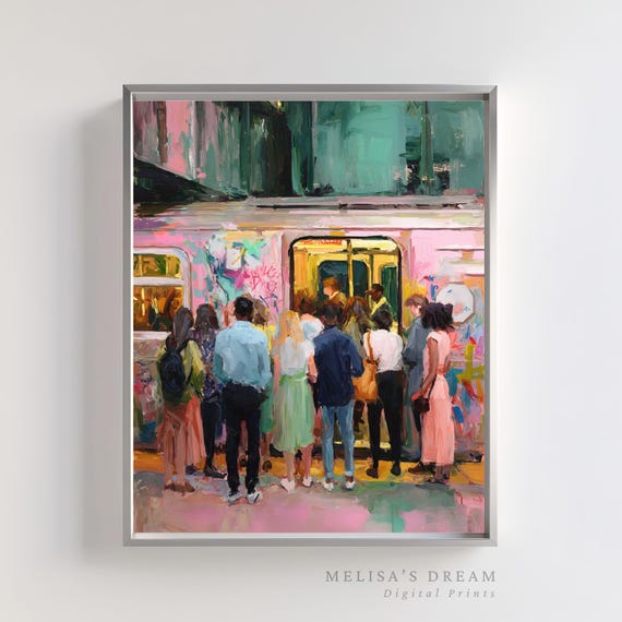 Abstract Subway Station Art Print Impressionist City Crowd