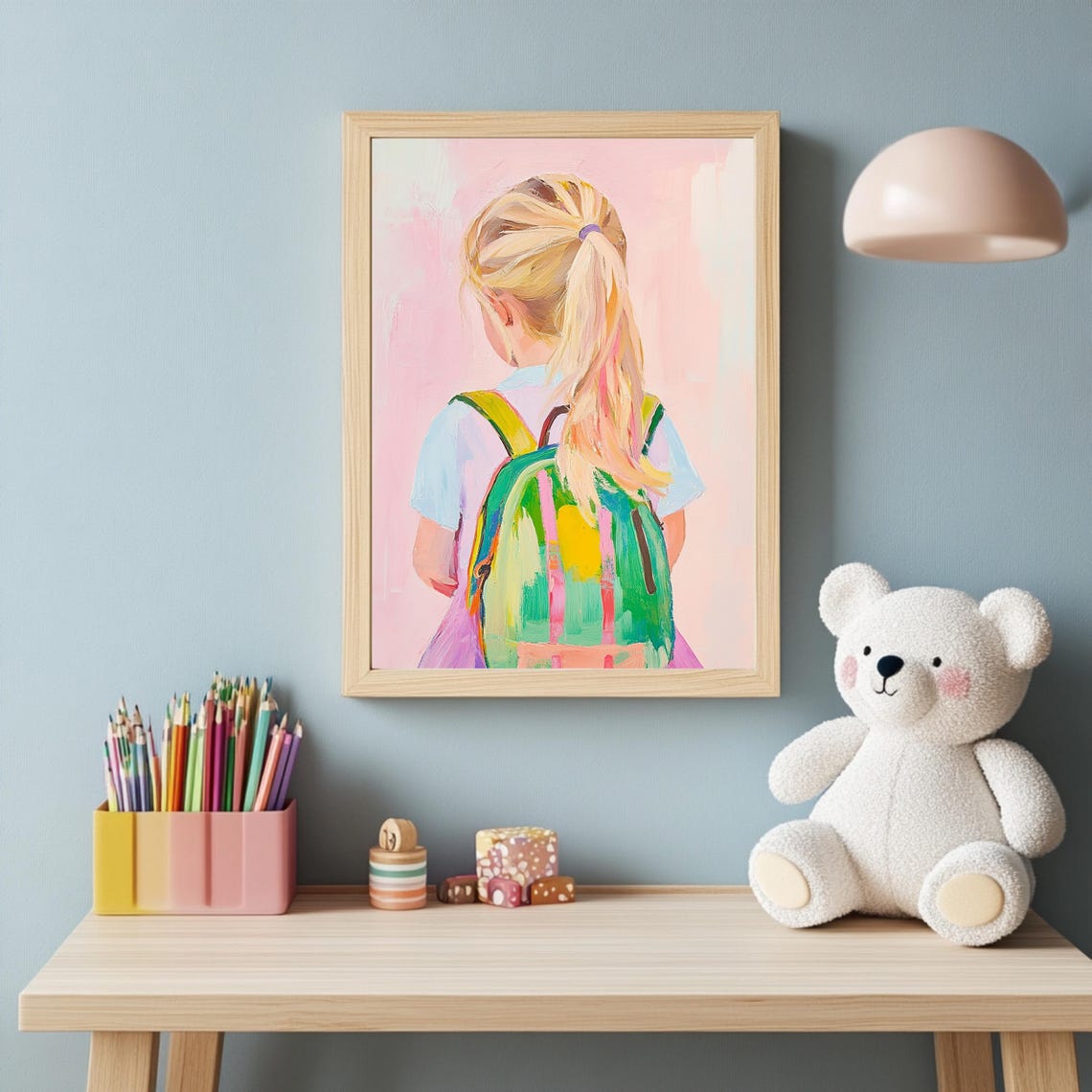 Girls With Backpack Artful Art Print Artful Kids Room Art Poster Illustrative School Girl Girl Back To School Art - Image 3