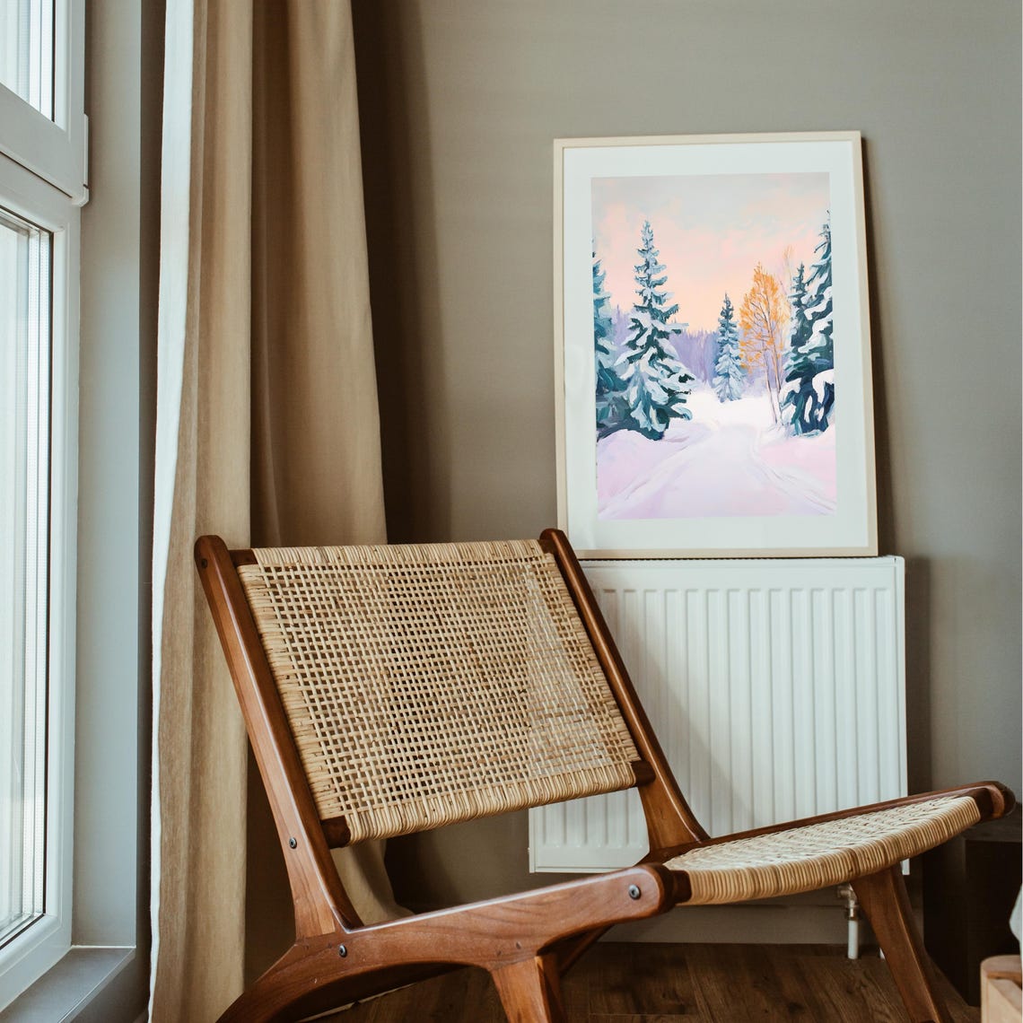 Snowy Pine Forest At Sunrise Soft Pastel Winter Landscape Art Poster - Image 3