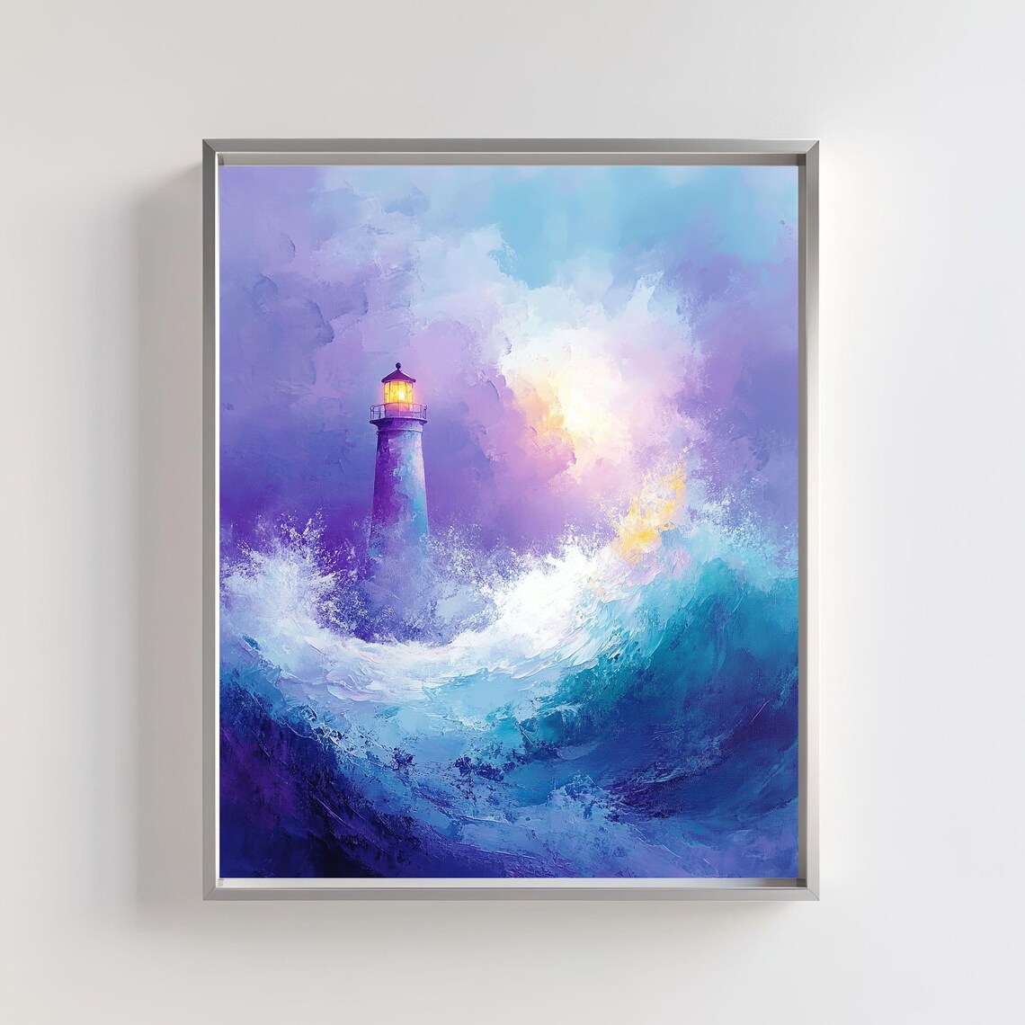 Lighthouse Stormy Sea Art Print, Abstract Ocean Waves
