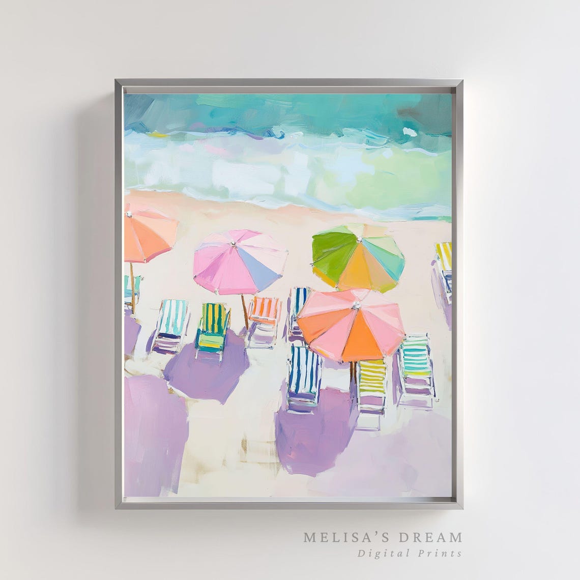 Colorful Beach Umbrellas Pastel Aerial Coastal Ocean View Poster