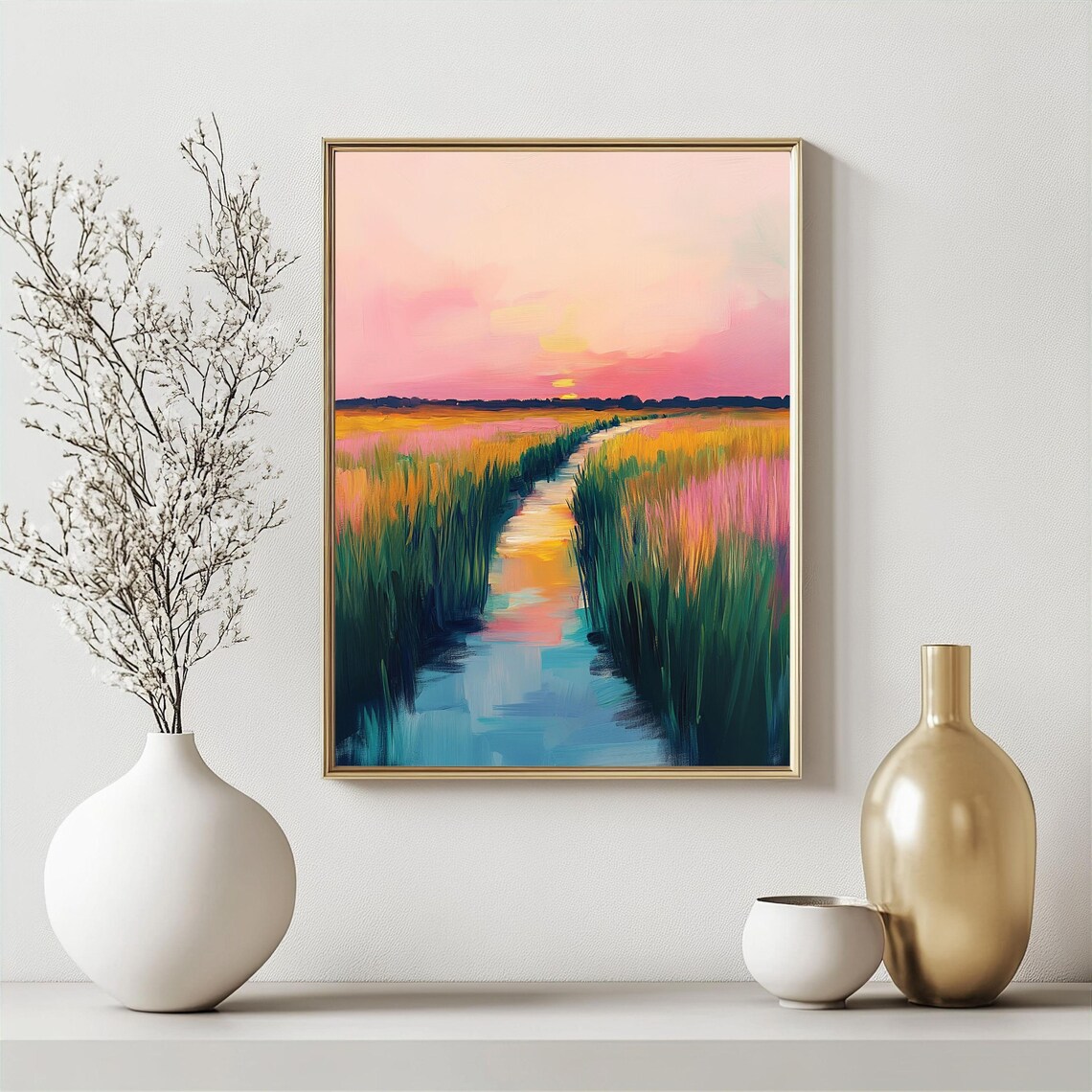 Artful Sunset Print Lowcountry Marsh Print Rural Landscape Murals Decor Flowerful Meadow Art Printful Country Art Relaxant Art - Image 2