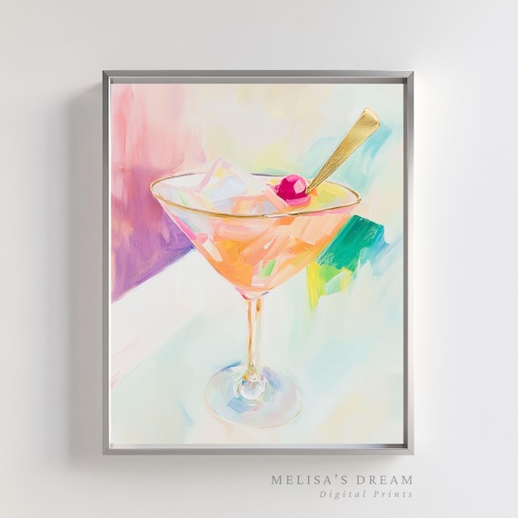 Pink Martini Cherry Pastel Abstract Cocktail Glass Art Print