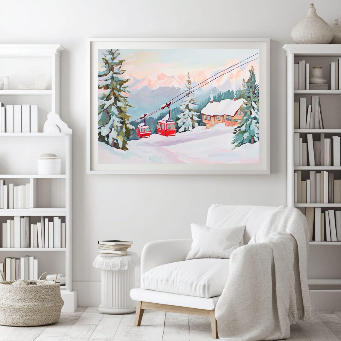 Winter Wonderland Ski Resort Art Print, Nordic Forest - Image 6