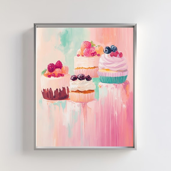 Pastel Cupcake Art Print, Whimsical Dessert Illustration