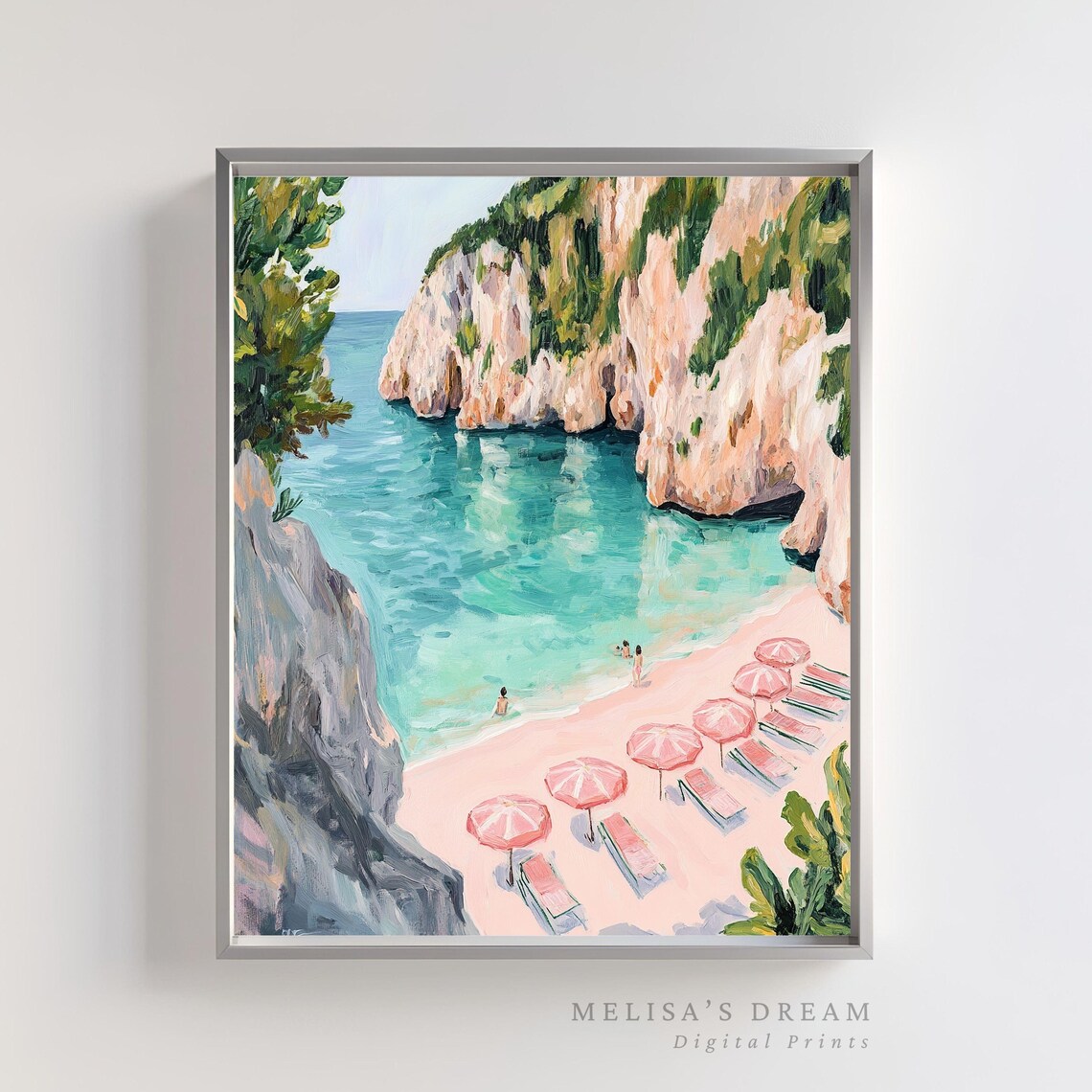 Coastal Beach Landscape, Mediterranean Seaside Painting