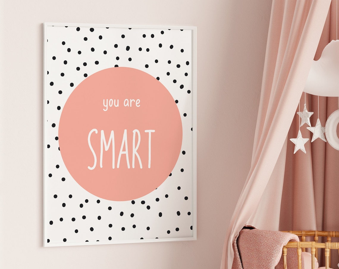 You Are Smart Pastel Pink Circle Kids Nursery Affirmation Quote Poster