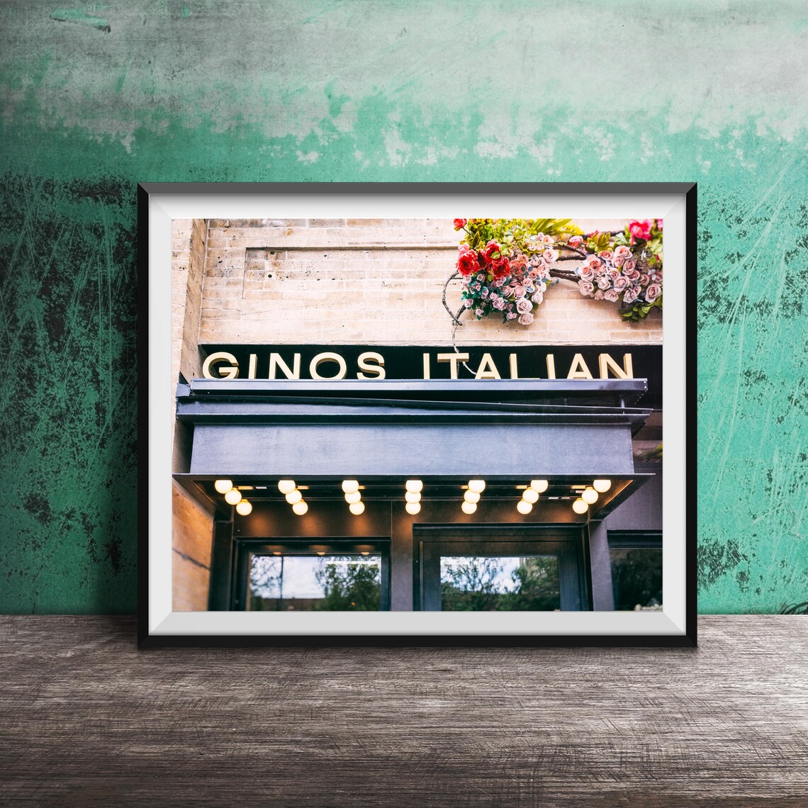 Ginos Italian Restaurant Entrance West Loop Chicago Neon Sign Poster