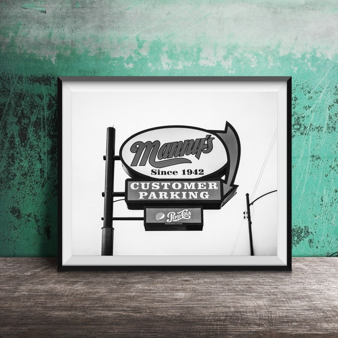 Manny's Since 1942 Customer Parking Red Arrow Retro Sign Poster - Image 2