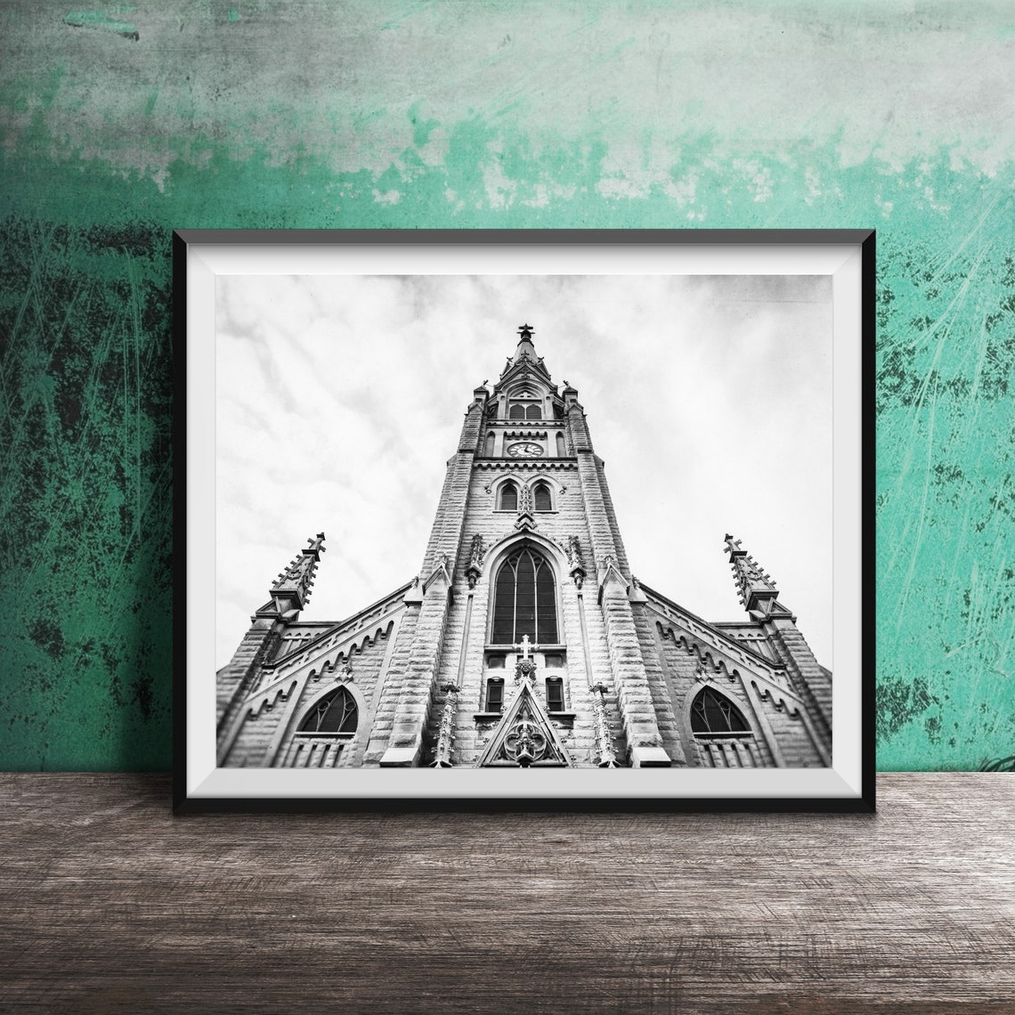 St Alphonsus Church Gothic Stone Steeple Green Copper Roof Poster - Image 2