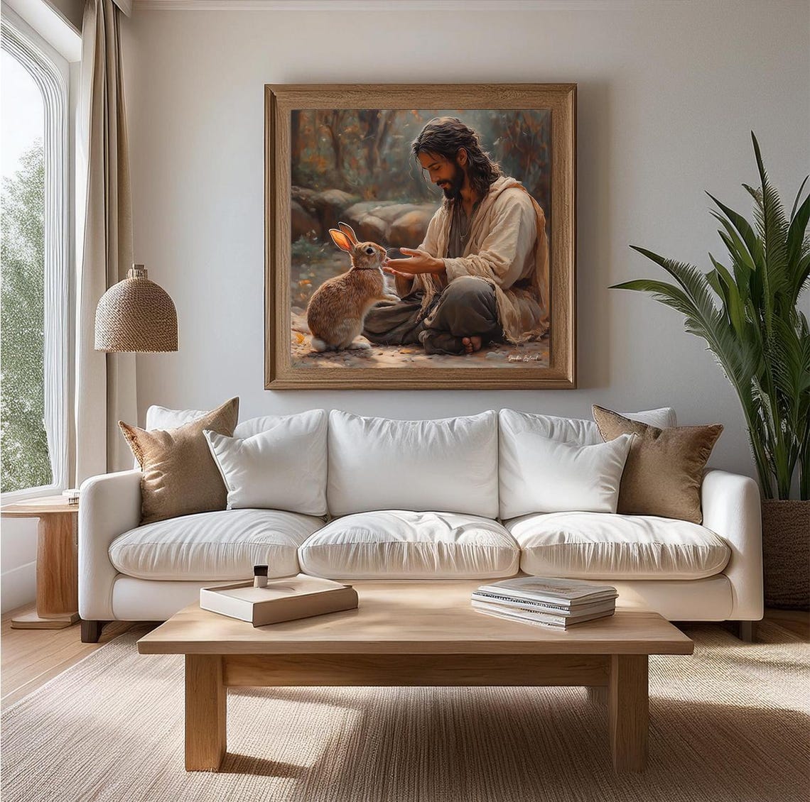Jesus And Bunny, Christian Nursery Art Print - Image 3