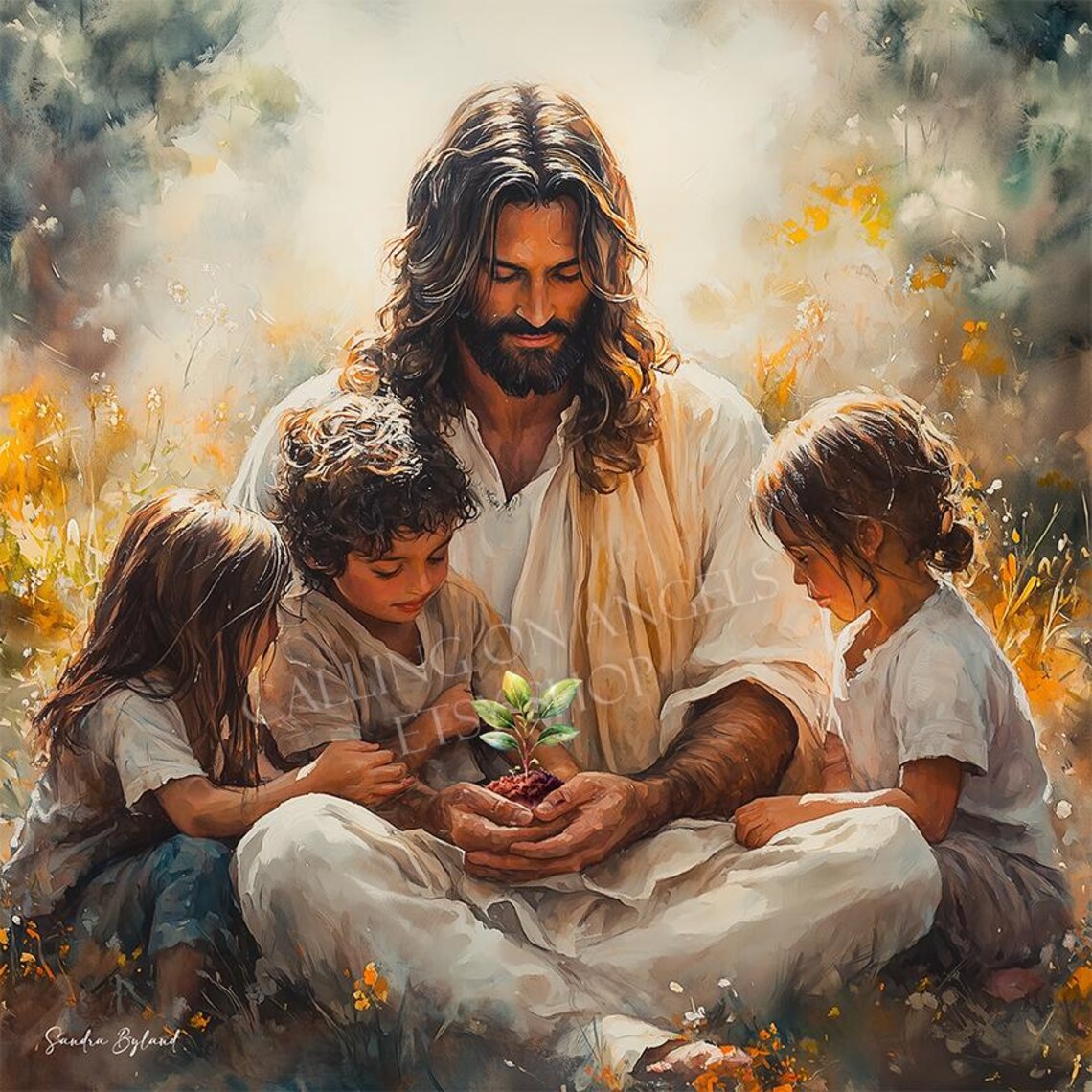 Jesus Children Plant Fine Art Giclee Print
