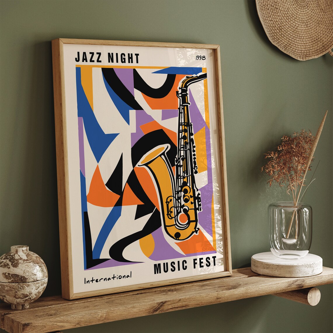 Jazz Night 1998 International Music Fest Saxophone Art Poster - Image 2