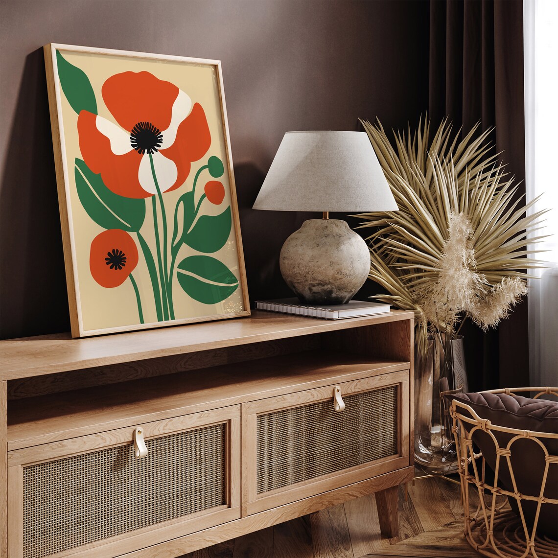 Vintage Red Poppy Flower Mid Century Modern Floral Art Poster - Image 3