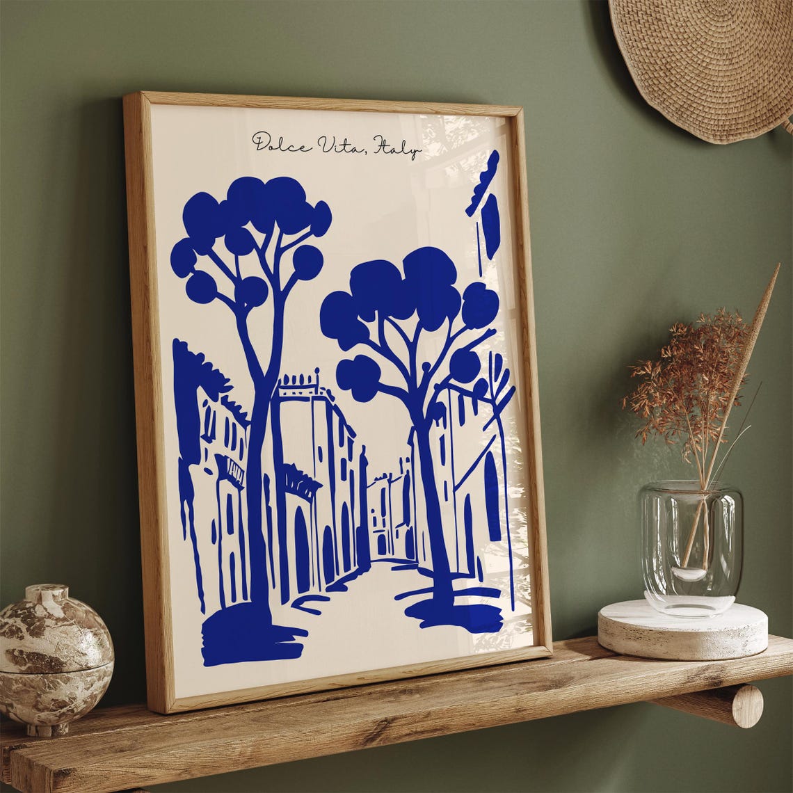 Dolce Vita Italy Blue Ink Street With Umbrella Pine Trees Poster - Image 3