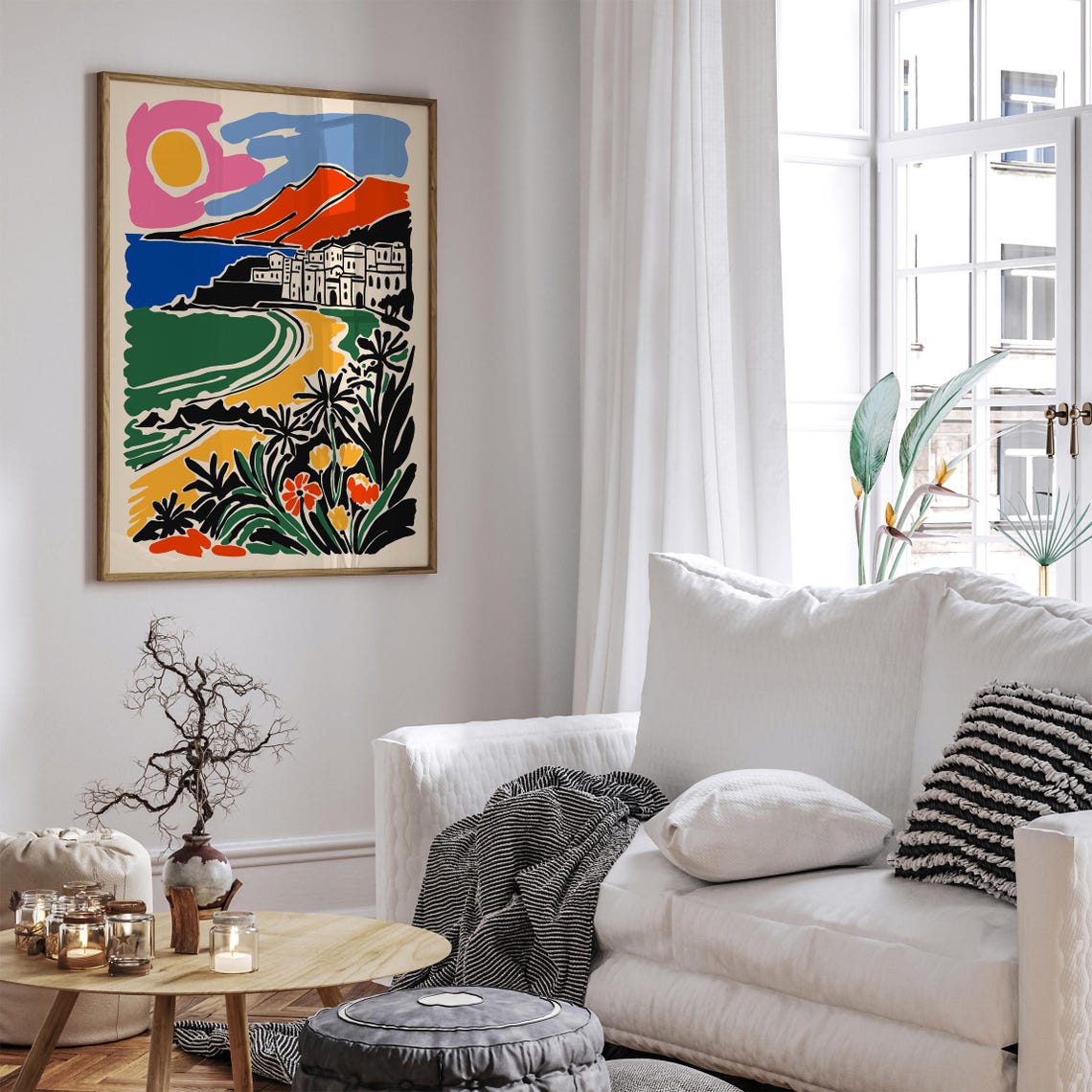 Colorful Mediterranean Coastal Town Sunset Beach Travel Poster - Image 3