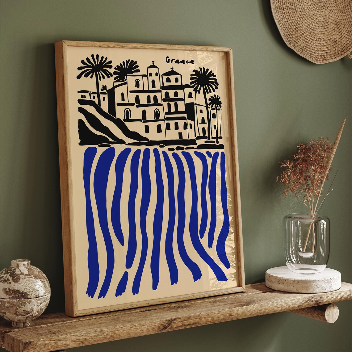 Greece Coastal Village Blue Black Striped Sea Waves Travel Poster - Image 6