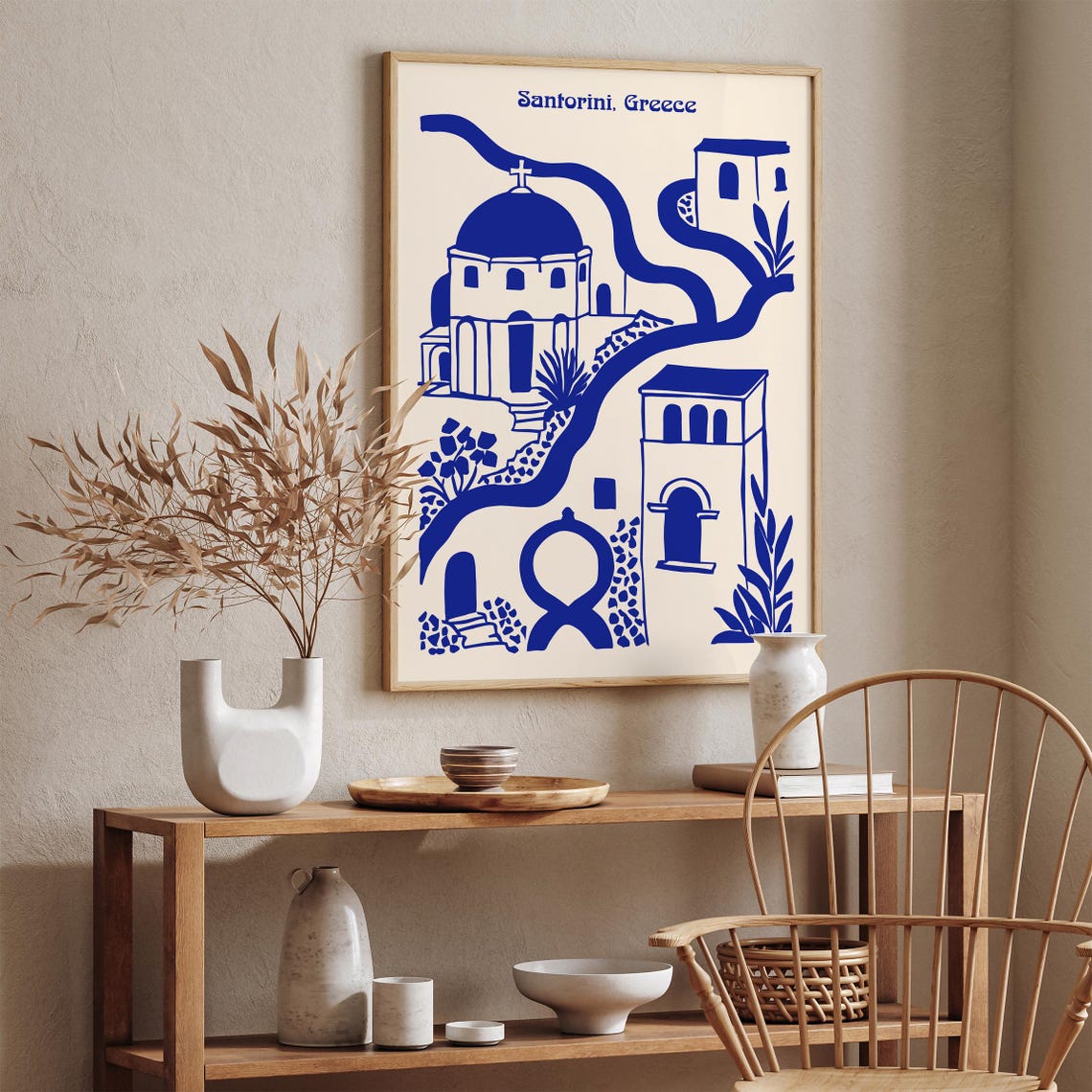 Santorini Greece Blue Indigo Churches Coastal Art Travel Print - Image 3