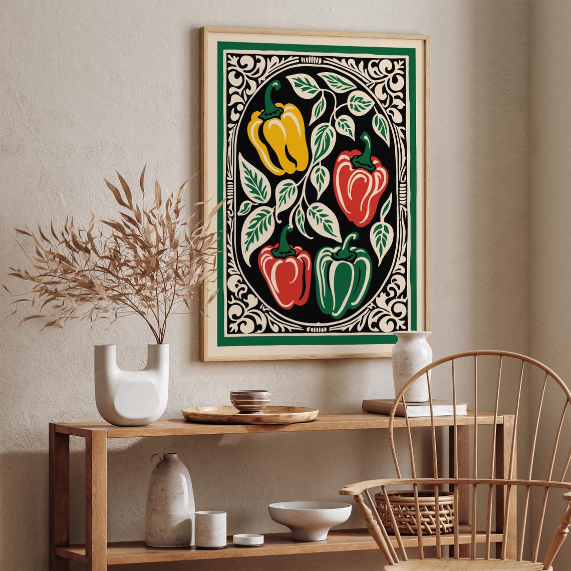 Colorful Bell Peppers Rococo Style Kitchen Decorative Art Poster - Image 3