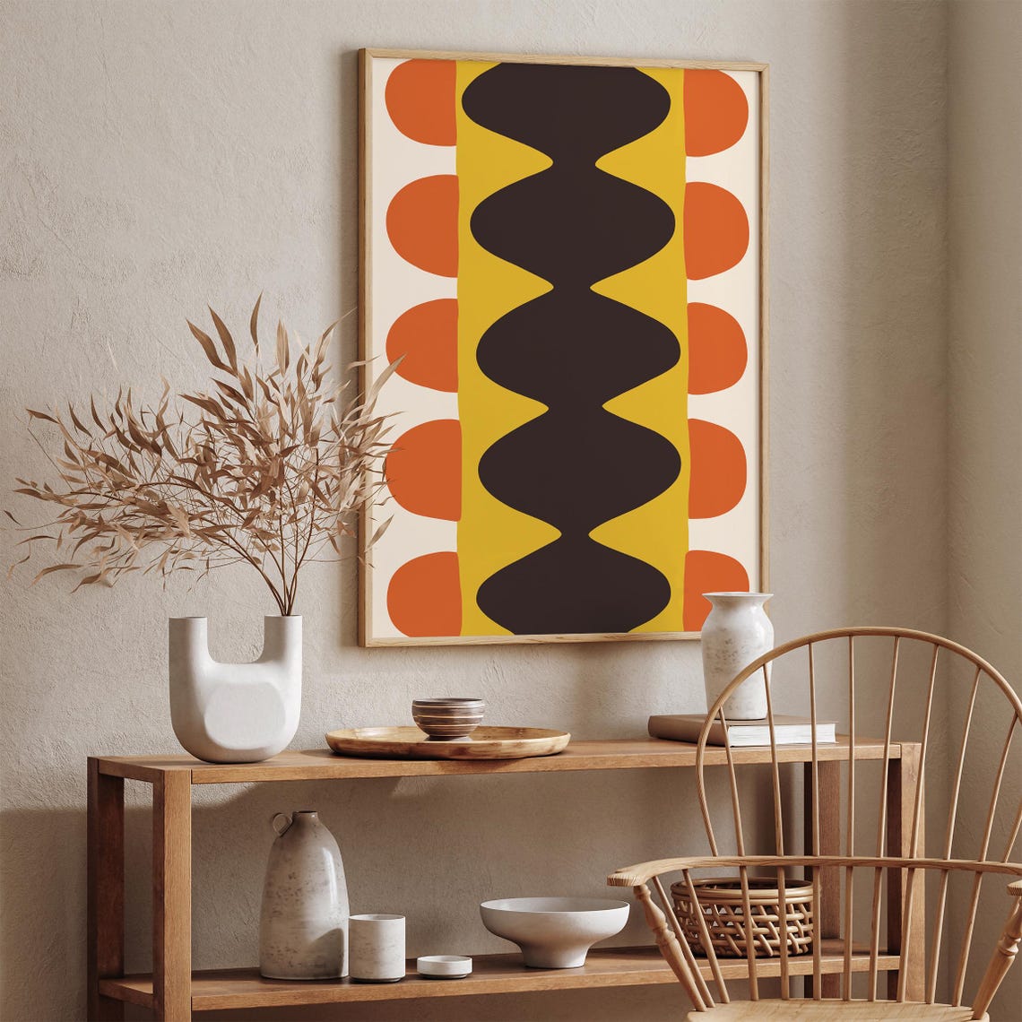 Groovy 70s Retro Abstract Poster with Wavy Brown Orange Shapes - Image 2