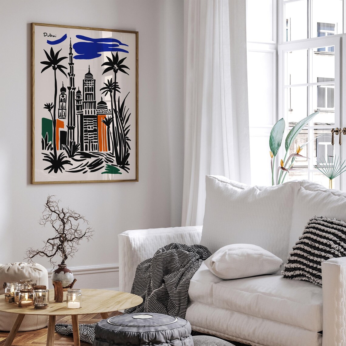 Dubai Skyline Palms Black Ink Abstract Cityscape Travel Poster - Image 5
