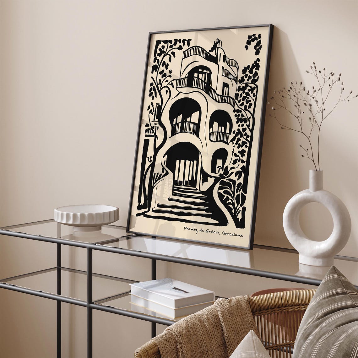 Casa Batllo Barcelona Black Ink Architectural Sketch Style Poster - Image 2