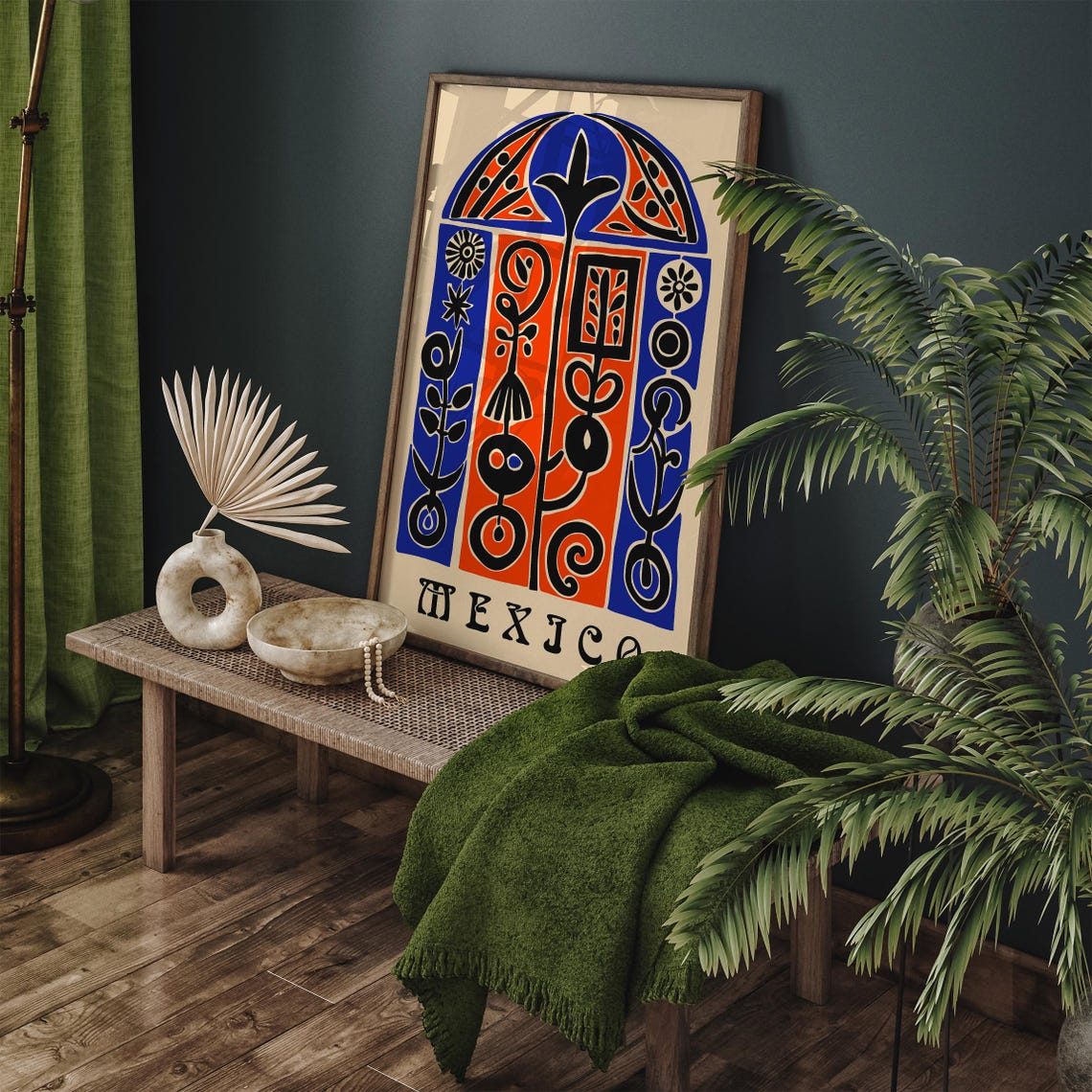 Mexico Orange Blue Folk Art Pattern Cultural Heritage Art Print - Image 6