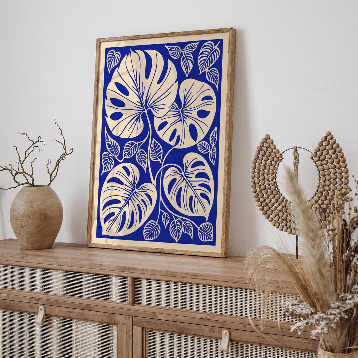 Blue Monstera Leaf Linocut Tropical Botanical Illustration Print - Image 5
