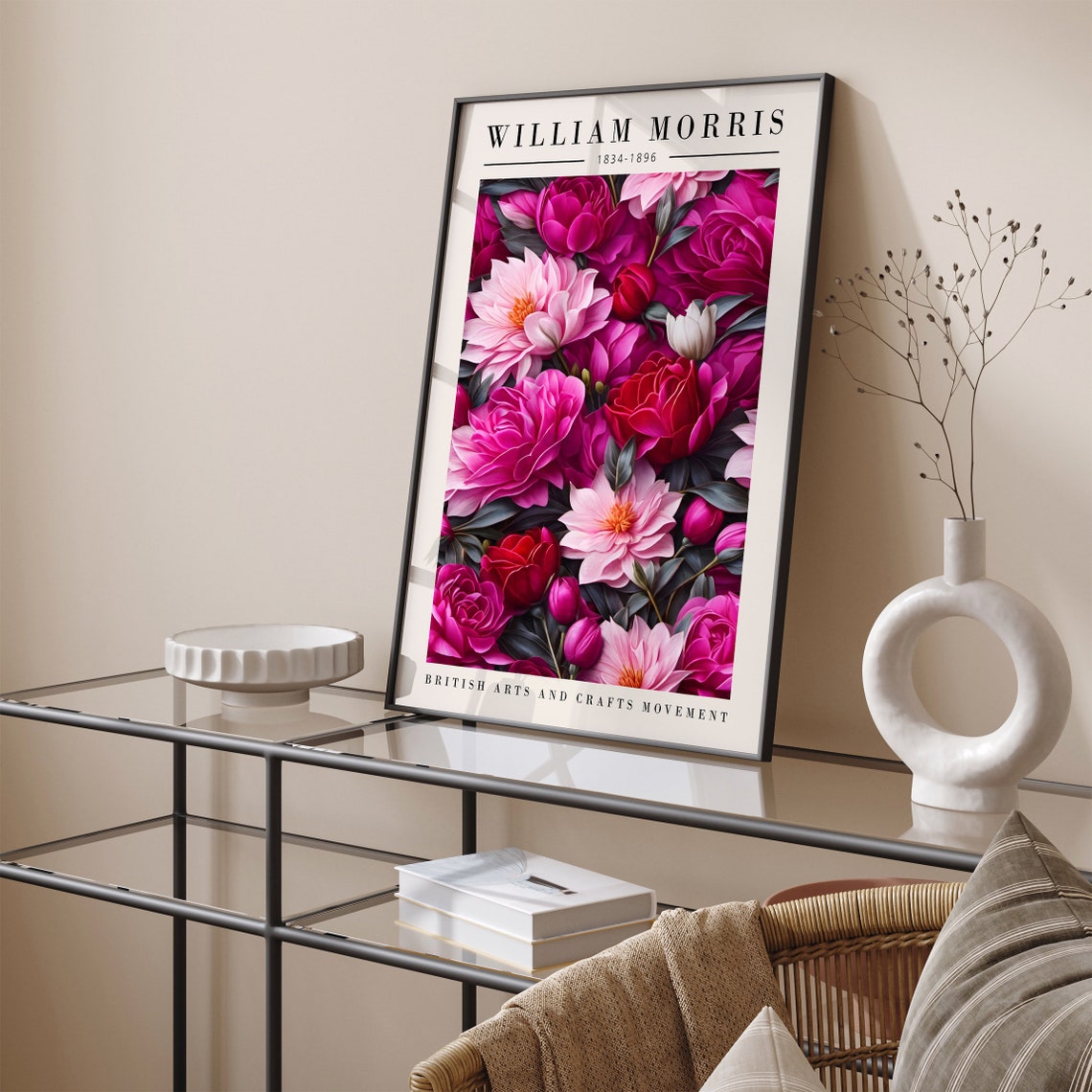 William Morris 1834-1896 Magenta Floral Arts and Crafts Print - Image 3