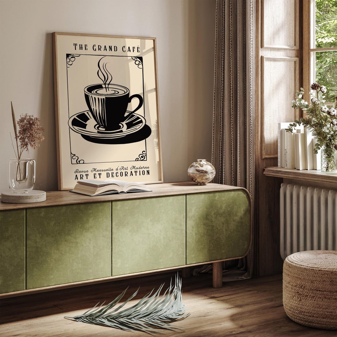 The Grand Cafe Art Deco Coffee Cup Beige Black Vintage Style Poster - Image 4
