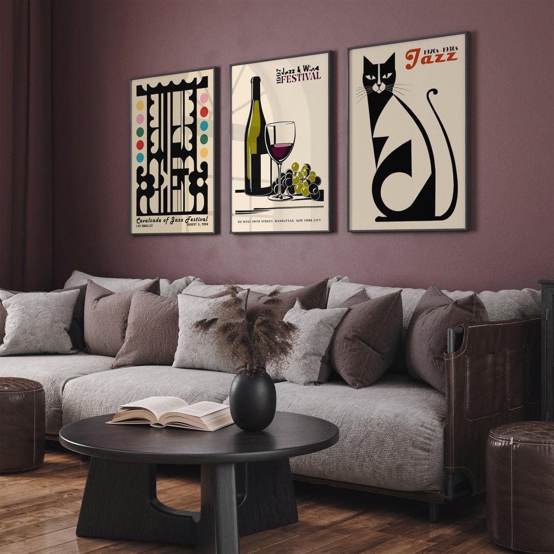 1920s 1930s Jazz Black Cat Art Deco Sleek Feline Retro Music Poster - Image 2