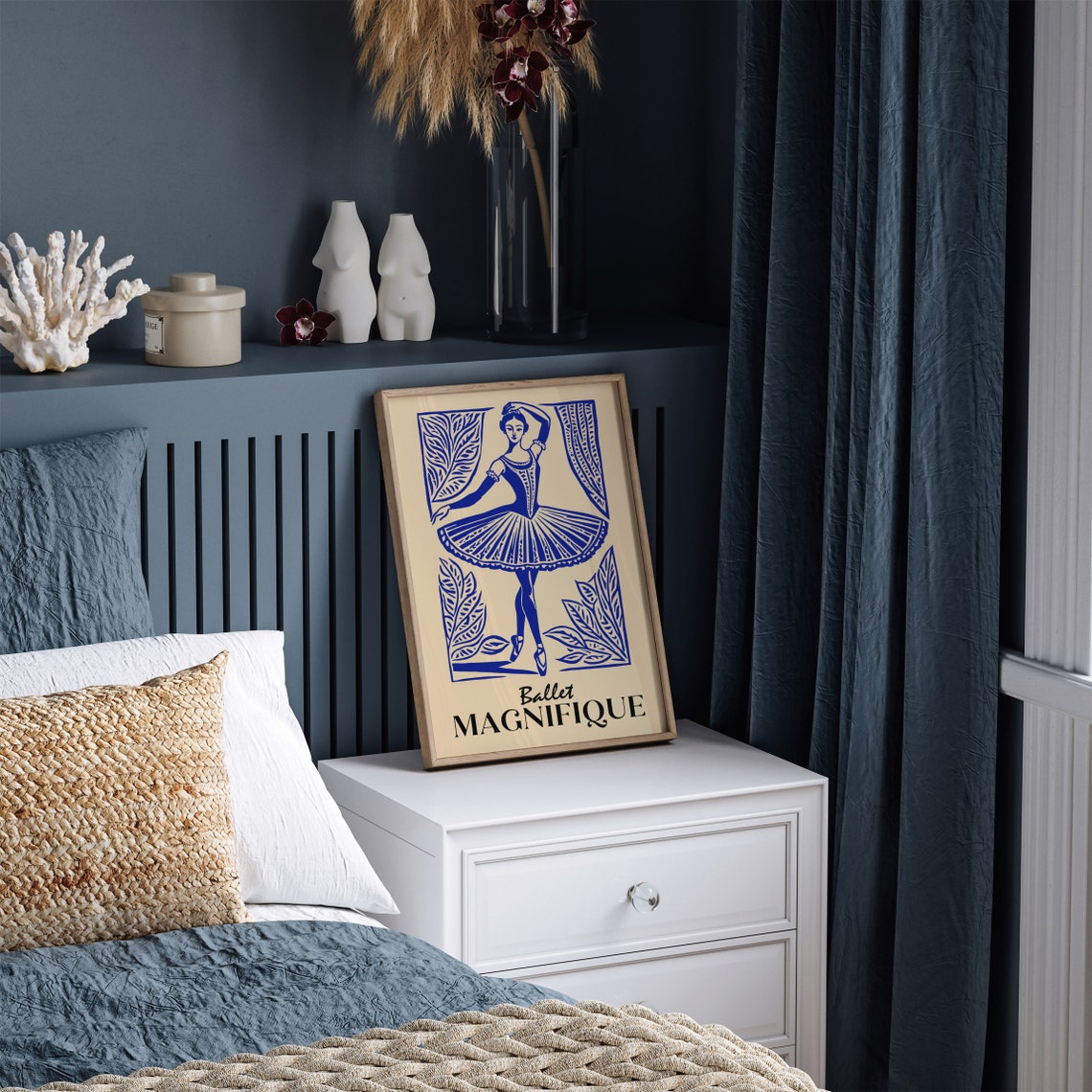 Ballet Magnifique Blue Ballerina Linocut Dance Elegant Poster - Image 5