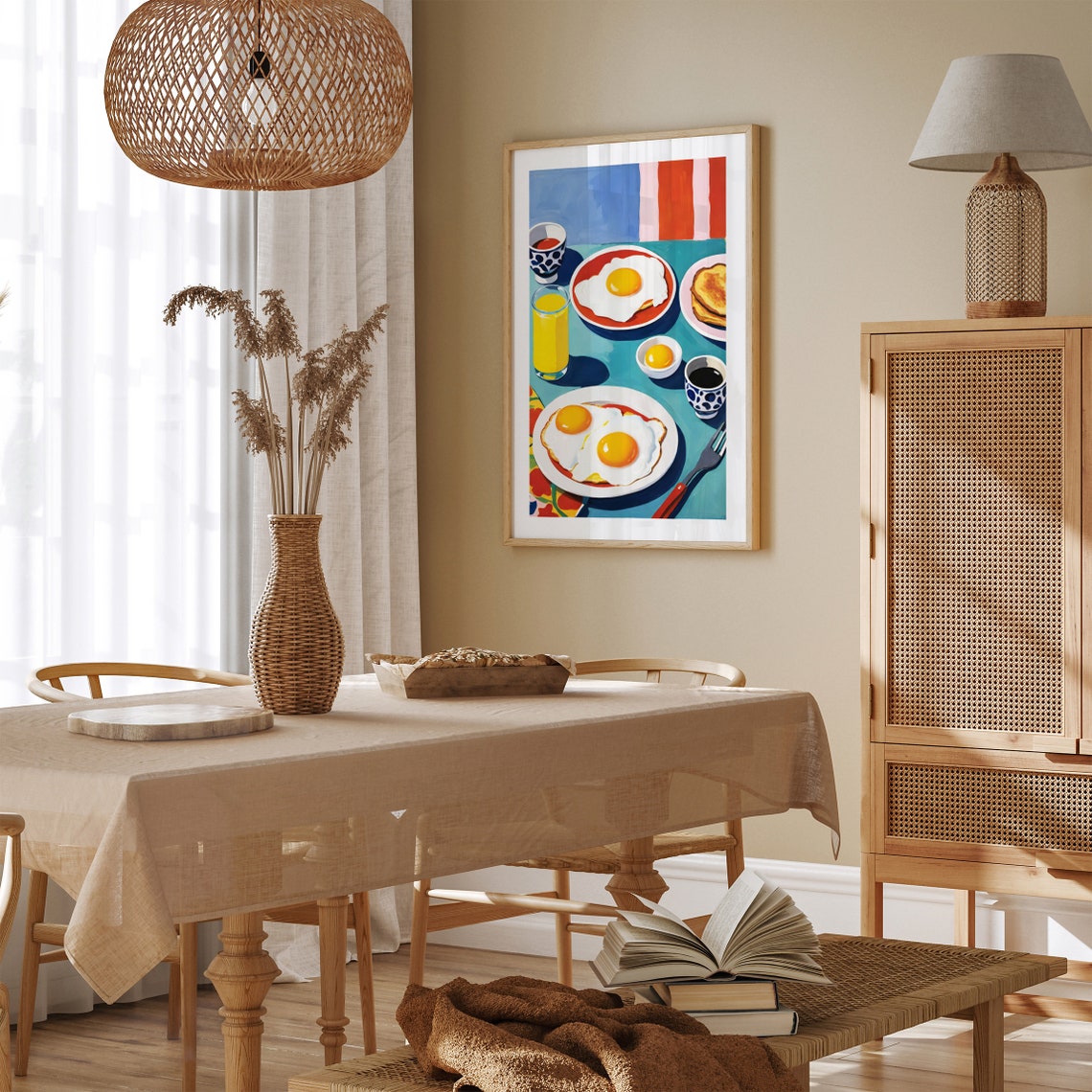 Colorful Breakfast Table Pop Art Poster with Fried Eggs and Pancakes - Image 2