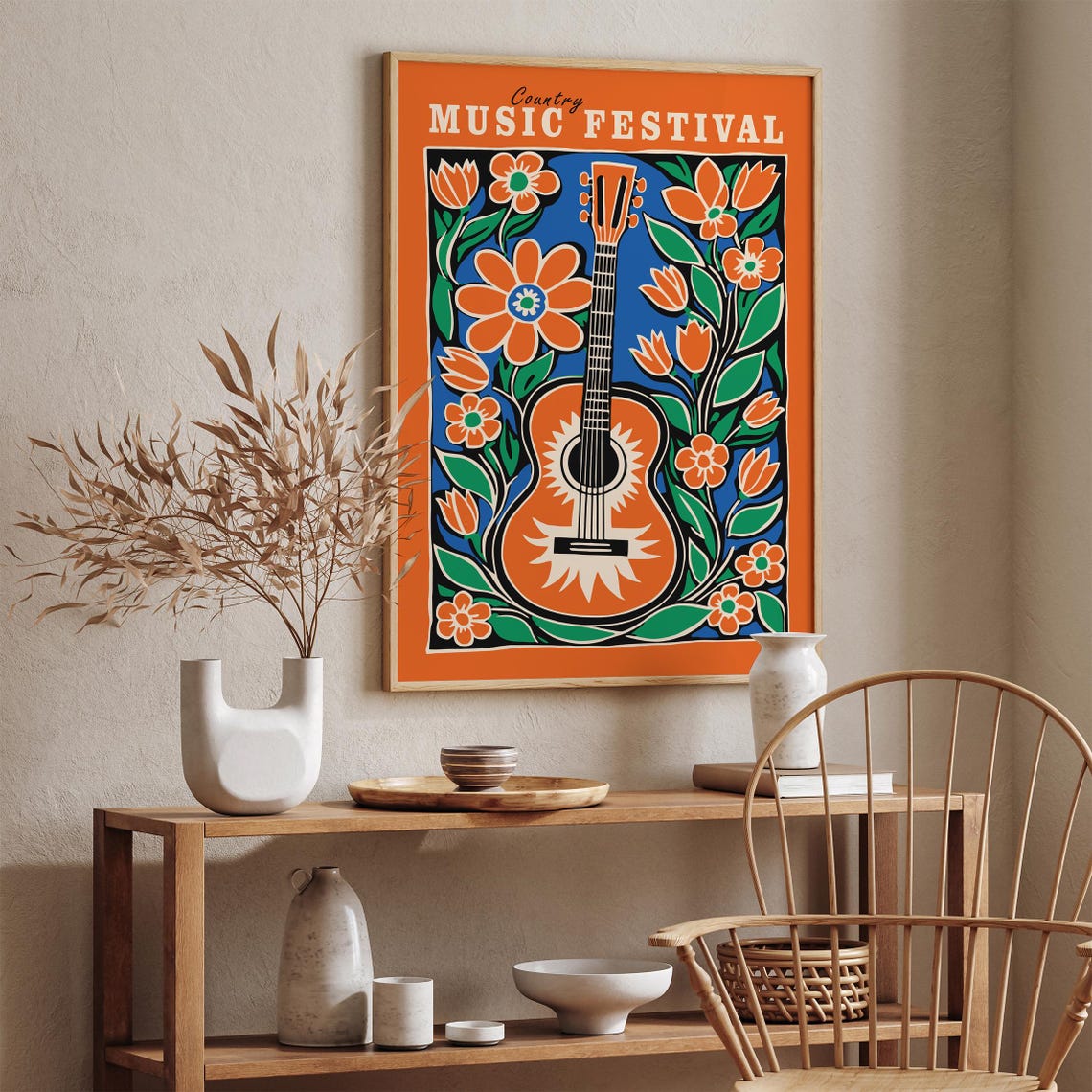 Country Music Poster Orange Music Poster Western Wall Art Nashville Floral Poster Farmhouse Decor Country Music Fan Cowboy Wall Art - Image 2