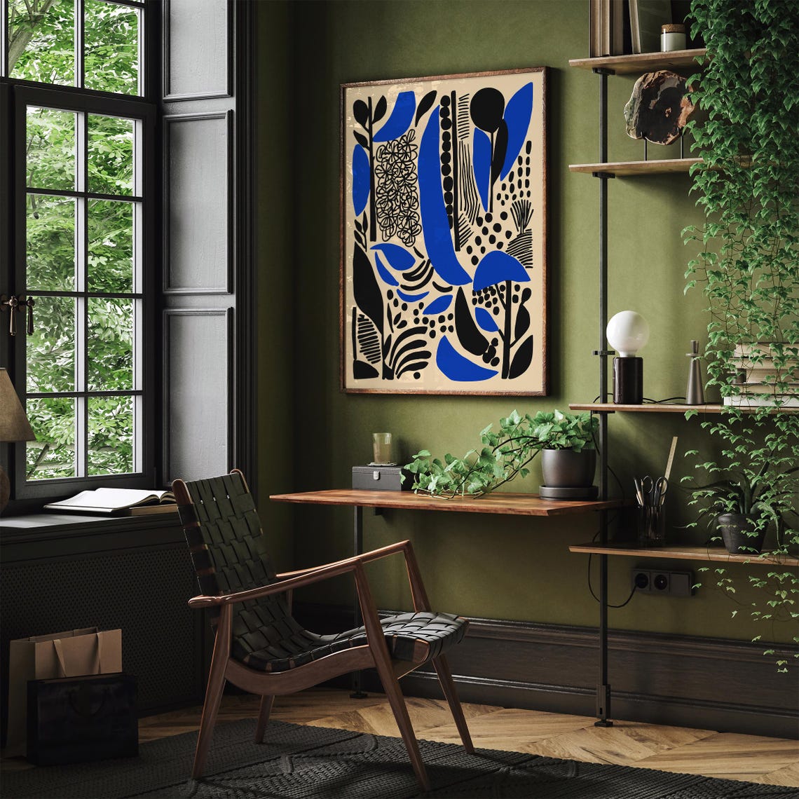 Abstract Botanical Blue Black Minimalist Modern Art Decor Poster - Image 5