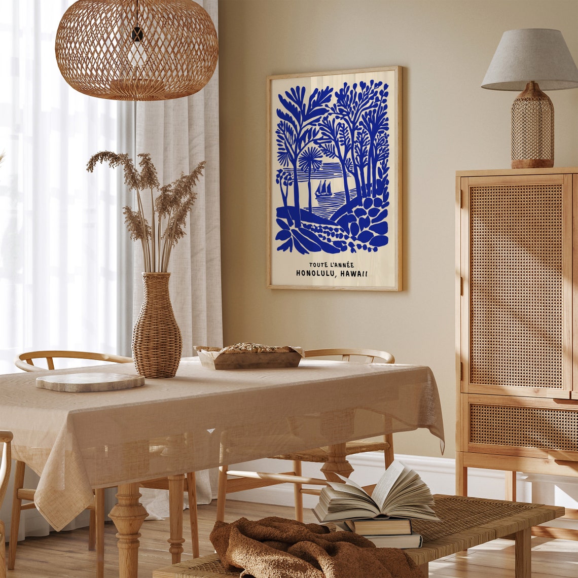 Indigo Honolulu Hawaii Tropical Sailboat And Palm Trees Poster - Image 3